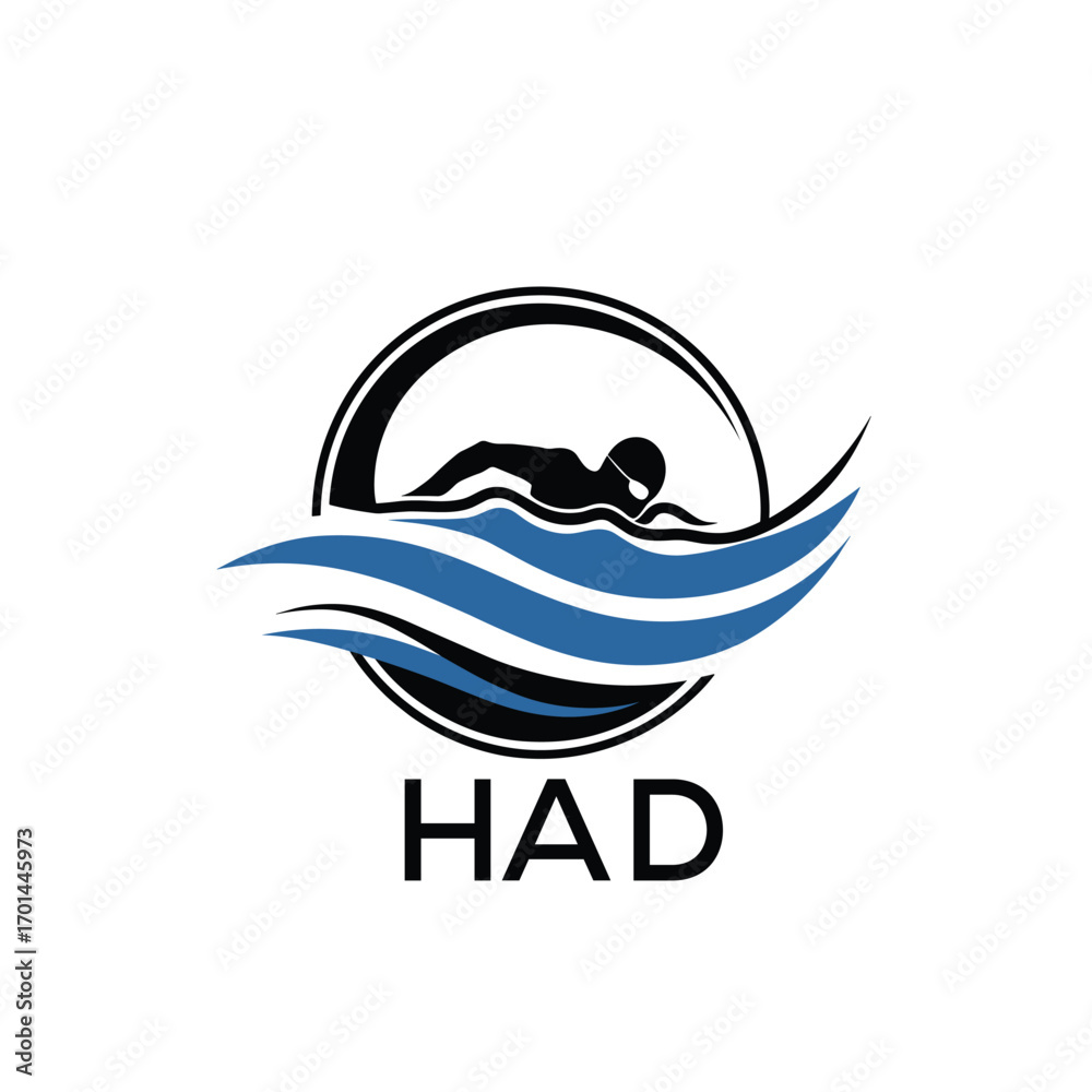 Naklejka premium HAD Swimming Company logo. HAD Water Sports logo design for entrepreneur and business. HTK Training Branding best icon. 