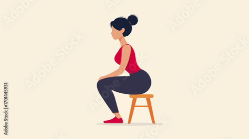 Woman sitting on stool side view