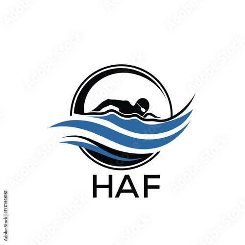 HAF Swimming  Company logo. HAF Water Sports logo design for entrepreneur and business. HTK Training Branding best icon.

