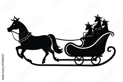 sleigh ride silhouette vector art icon