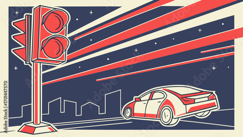 Red traffic light car illustration vector design for city road safety and transportation