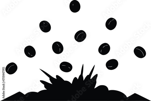 gold coins fall from the sky silhouette vector illustration