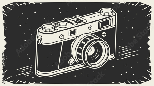 Vintage camera photography retro style illustration camera lens photo equipment art
