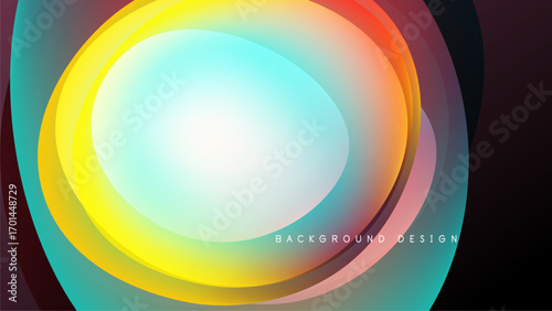 Abstract layered circles, vibrant colors blend. Modern design, smooth gradients create dynamic visual impact. Black background emphasizes luminosity.