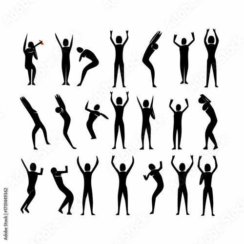 Abstract Figures: A collection of sleek, minimalistic figures strikes various poses, capturing the essence of movement and expression through bold, graphic silhouettes. 