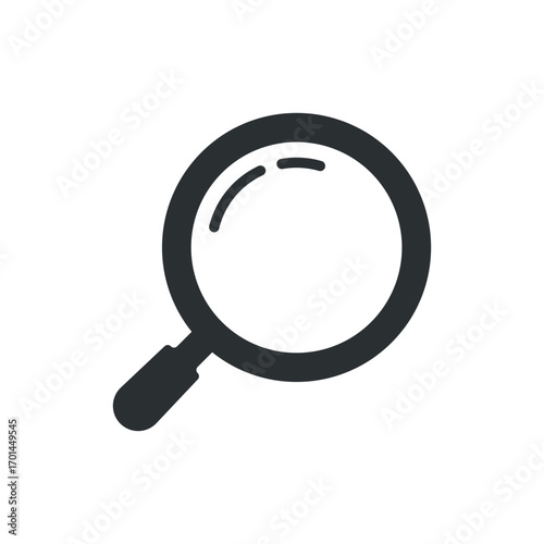 A magnifying glass Search Zoom icon symbol, symbolizing search, exploration, and investigation.