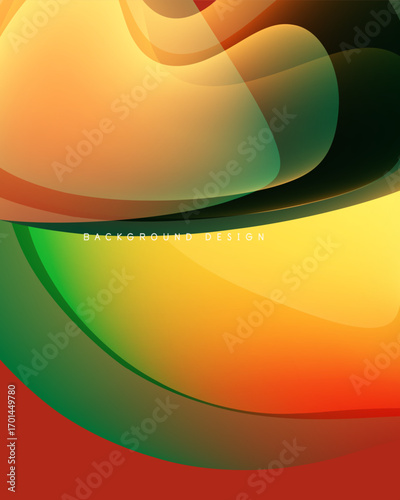 Abstract waves, vibrant colors blend. Orange, yellow, green create smooth gradients. Modern design, dynamic composition.