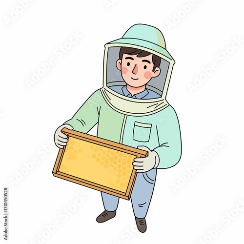 Beekeeper with Honeycomb Frame Illustration