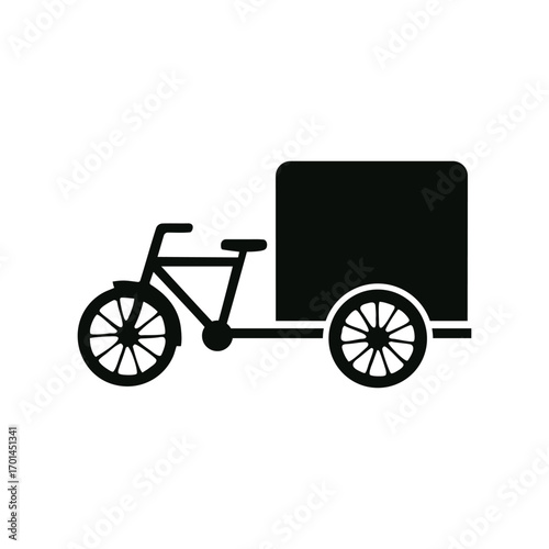 Silhouette of a cargo tricycle Three Wheeler covered van icon, a versatile vehicle for transporting goods and materials.