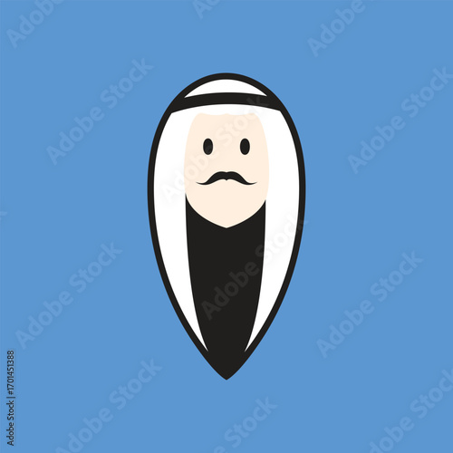Arabian man whiskers with Turban logo. Arabian man logo vector line  potrait colorful design with dark background. Abstract graphic illustration. Simple Modern template logo.