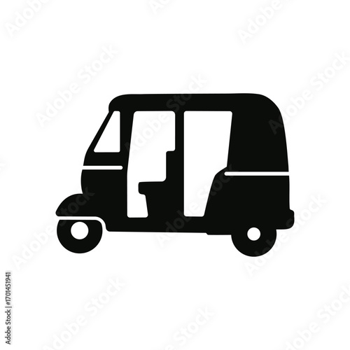 Silhouette of an auto rickshaw Three Wheeler icon, a common urban transport vehicle in Asian countries.