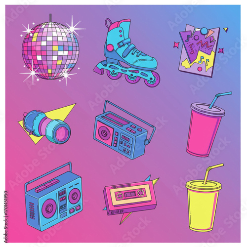 Retro 80s Party and Music Icons Collection