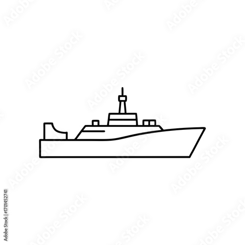 Outline drawing of a warship ship on transparent background