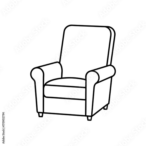 Outline drawing of a cozy armchair on transparent background