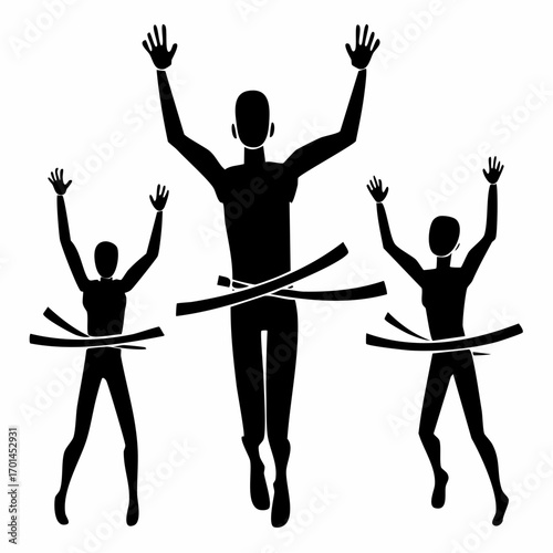Victory Silhouette: A bold, stylized representation captures the exhilaration of triumph, showcasing runners jubilantly crossing the finish line. This image embodies the spirit of achieving goals