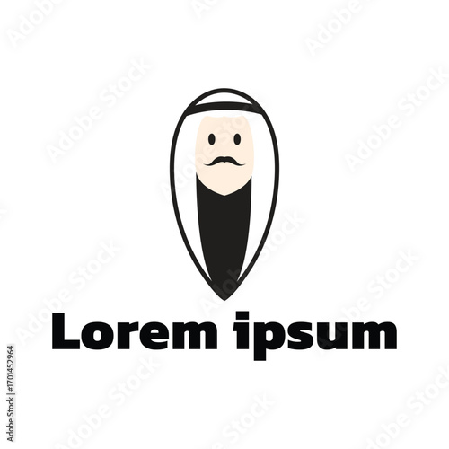 Arabian man whiskers with Turban logo. Arabian man logo vector line  potrait colorful design with dark background. Abstract graphic illustration. Simple Modern template logo.