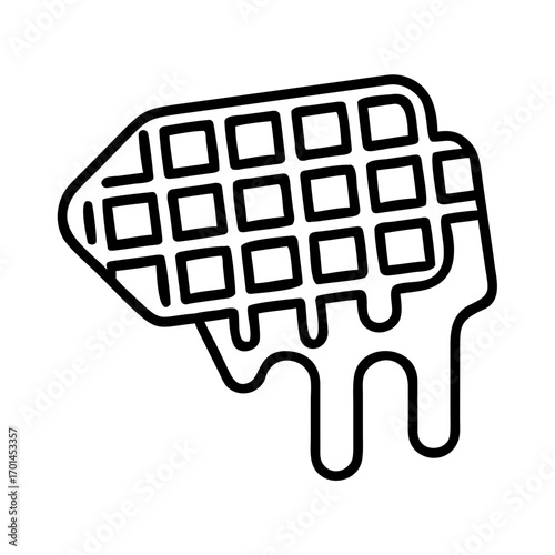 Line art icon of a waffle dripping with syrup or honey