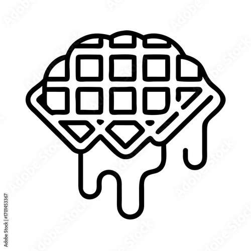 Vector graphic of a waffle with syrup dripping, simple and delicious icon