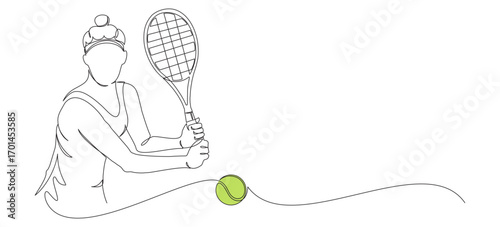 continuous line drawing of a female tennis player vector illustration 6