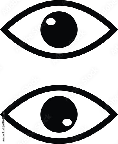 Two simple black and white stylized eye icons facing forward representing vision observation and awareness in a clean graphic design