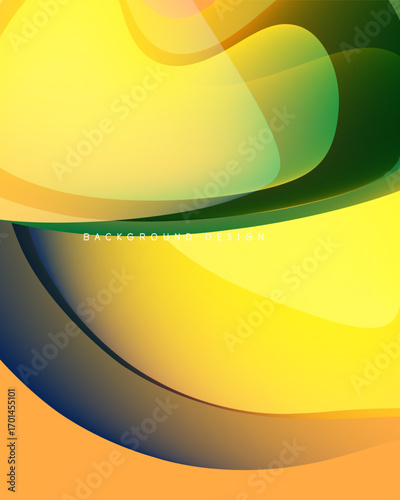 Abstract yellow, green design. Smooth curves create flowing shapes, vibrant gradients. Modern background texture.