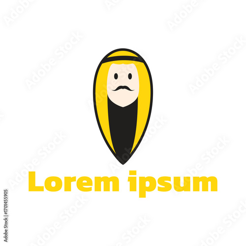 Arabian man whiskers with Turban logo. Arabian man logo vector line  potrait colorful design with dark background. Abstract graphic illustration. Simple Modern template logo.