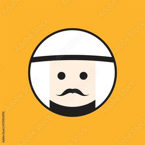 Arabian man whiskers with Turban logo. Arabian man logo vector line  potrait colorful design with dark background. Abstract graphic illustration. Simple Modern template logo.