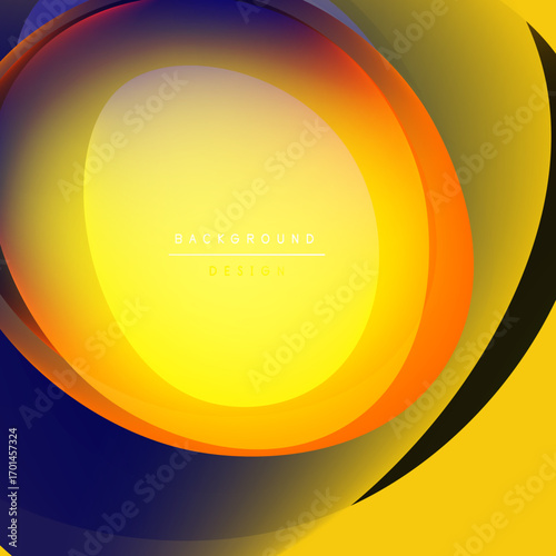 Abstract vibrant layers create flowing circular design. Yellows, oranges, purples blend smoothly. Modern background element.