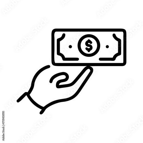Illustration of a hand holding a banknote with a dollar sign, representing financial transactions or payment