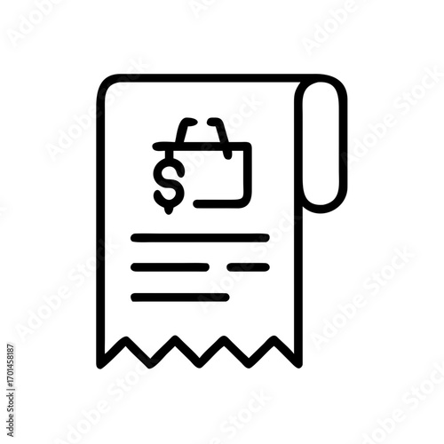 Shopping Receipt Icon  Detailed Line Art Illustration
