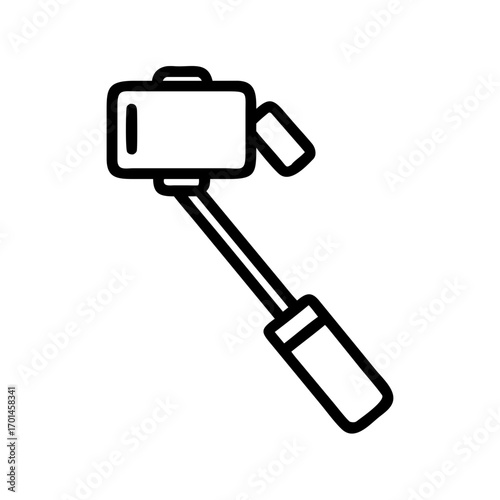 Minimalist line icon of a handheld camera stabilizer or monopod. A simple black and white illustration of a vlogging and selfie accessory for mobile devices