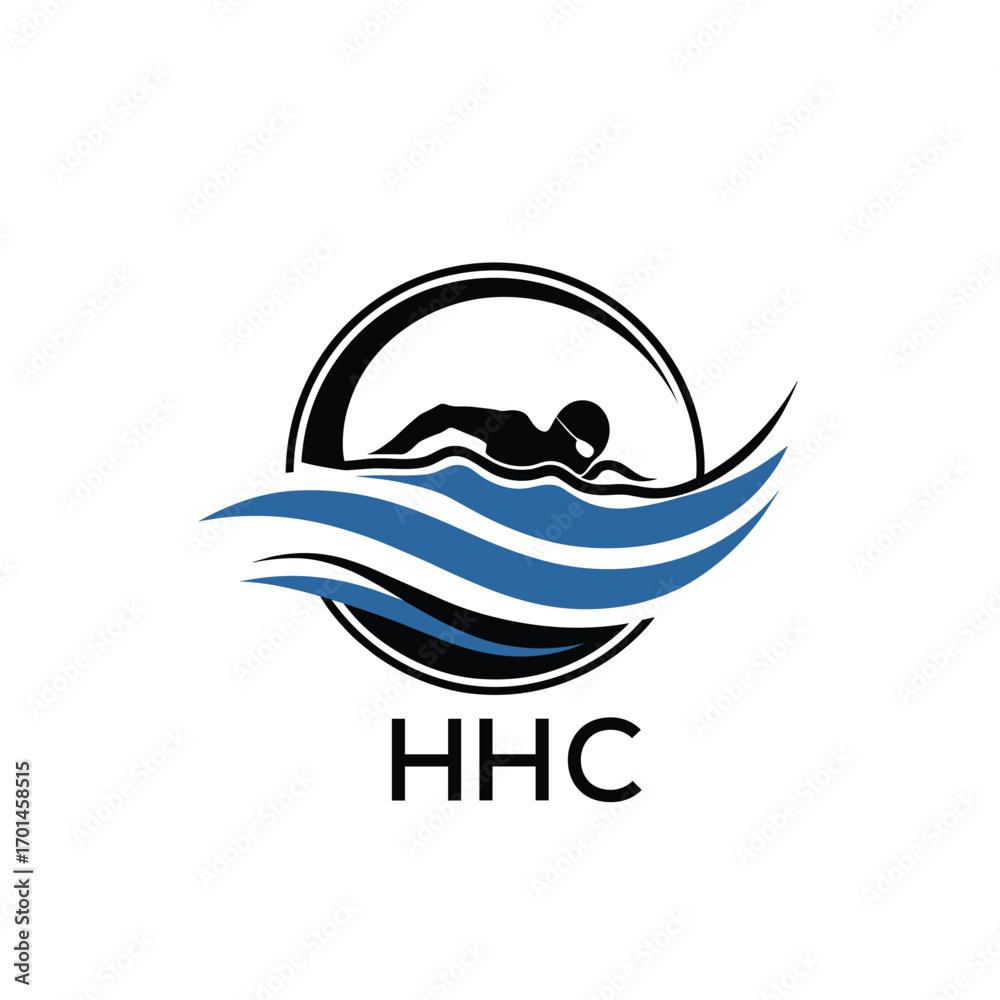 Fototapeta premium HHC Swimming Company logo. HHC Water Sports logo design for entrepreneur and business. HHC Training Branding best icon. 
