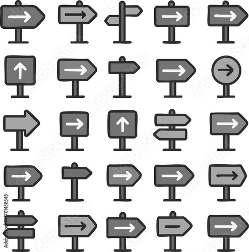 Collection of Directional Signposts and Road Signs with Arrows.