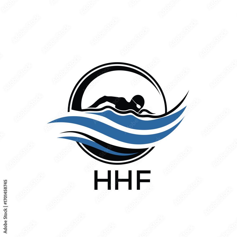Fototapeta premium HHF Swimming Company logo. HHF Water Sports logo design for entrepreneur and business. HHF Training Branding best icon. 