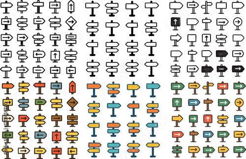 Collection of various signpost icons and symbols.