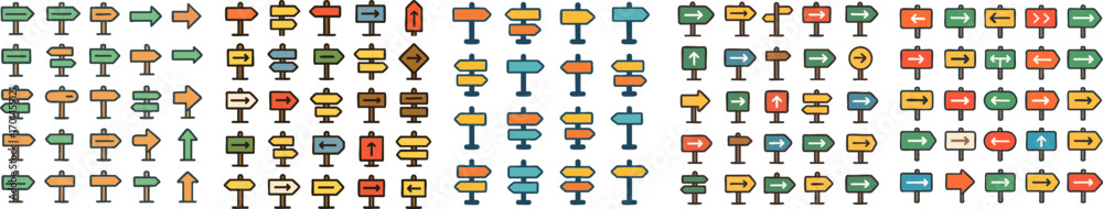 Fototapeta premium Large collection of colorful stylized tree icons for design.