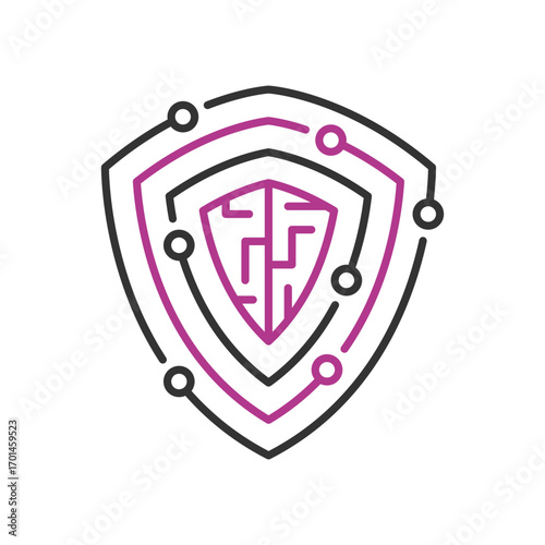 AI Security vector illustration with striped and dotted shield symbol