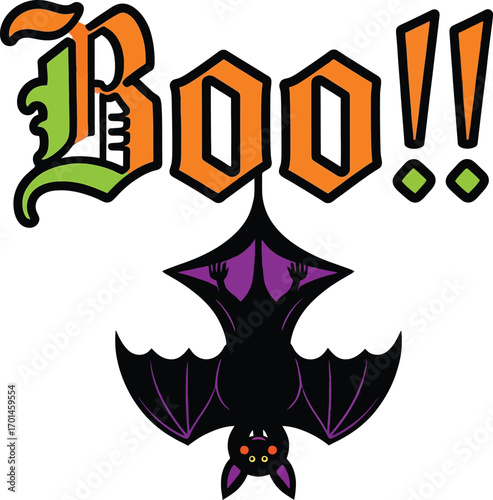 Vector of vector art of boo halloween bat