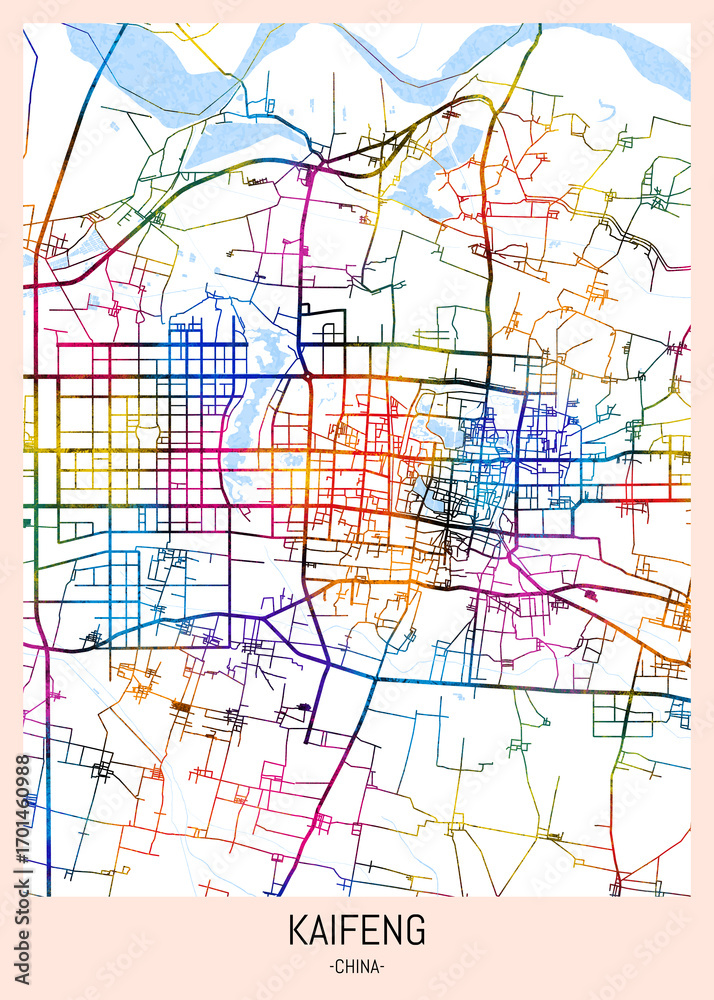 Obraz premium Kaifeng China City Map. city background, abstract city printable, city travel, city banner, modern city, city background, abstract watercolor, abstract paint, urban background