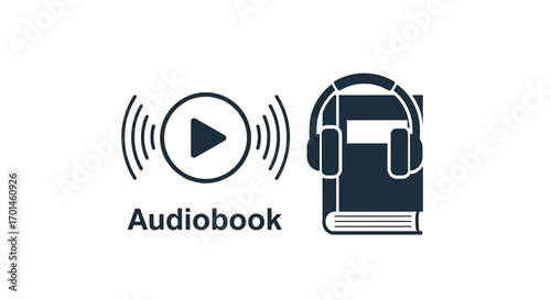 Audiobook icon, featuring headphones and a play symbol, representing the concept of listening to books and enjoying audio literature for entertainment and learning
