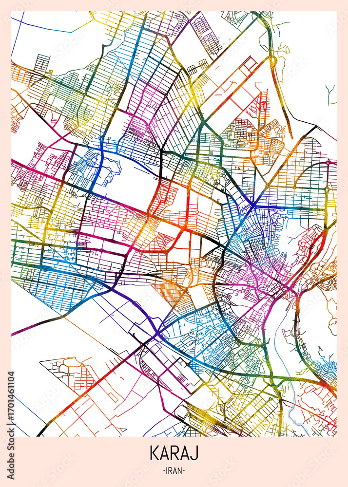 Fototapeta premium Karaj Iran City Map. city background, abstract city printable, city travel, city banner, modern city, city background, abstract watercolor, abstract paint, urban background