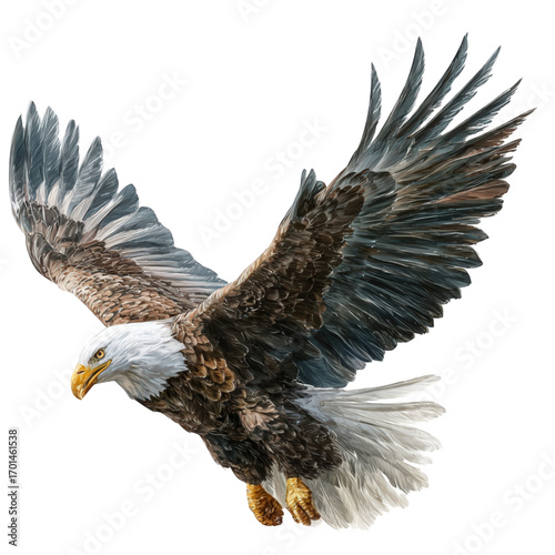 Majestic American bald eagle soaring with wings outstretched.