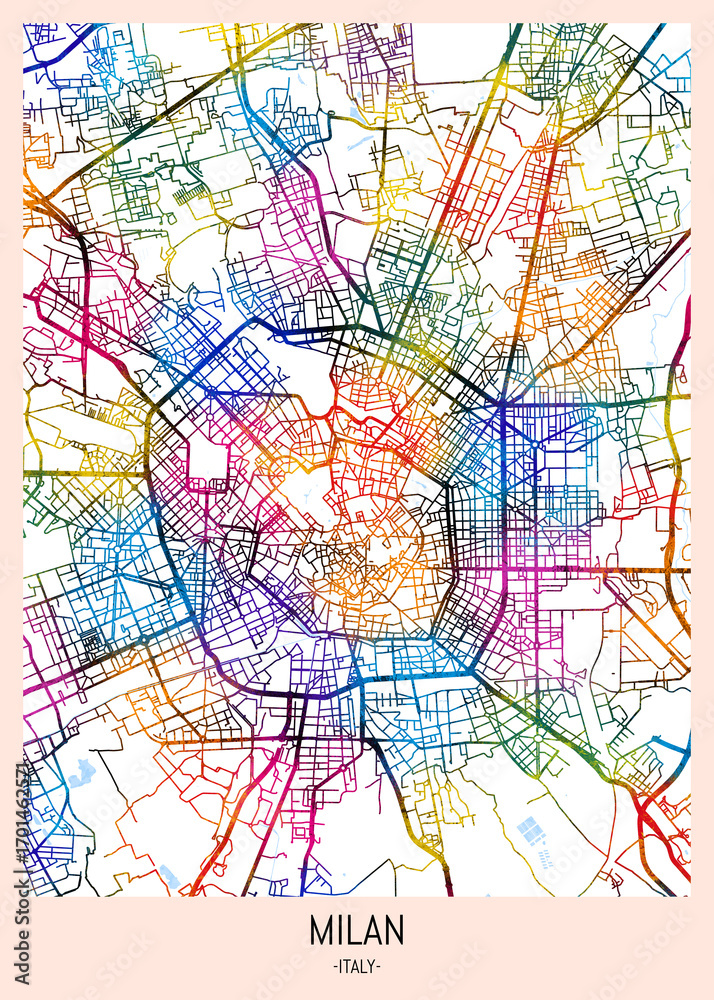 Obraz premium Milan Italy Map. city background, abstract city printable, city travel, city banner, modern city, city background, abstract watercolor, abstract paint, urban background