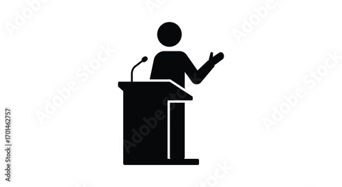 a speaker stands at podium addressing audience with microphone