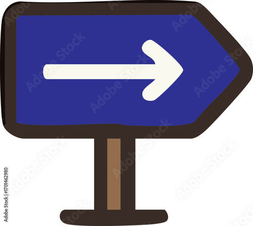 Simple blue signpost with white right arrow graphic.