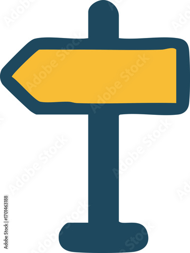 Simple doodle style signpost with yellow left arrow.
