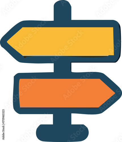Two-way signpost indicating choices, navigation, path.