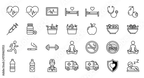 Health and Wellness Icons A Collection of Symbols Representing Healthy Living and Medical Concepts