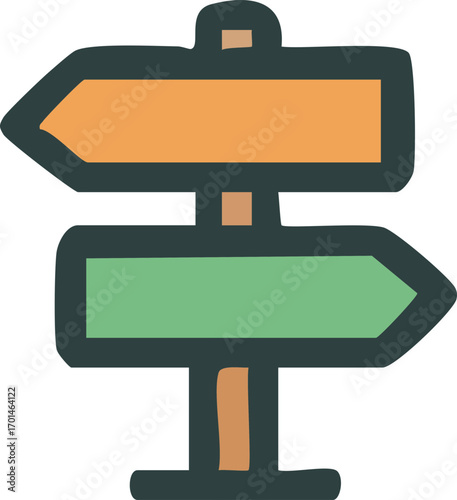 Hand-drawn signpost showing two directions or choices.