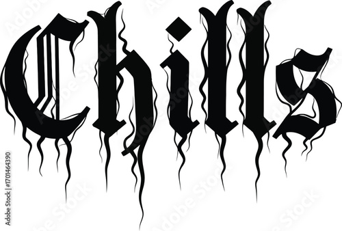 Vector of vector art of chills text with a cartoon house